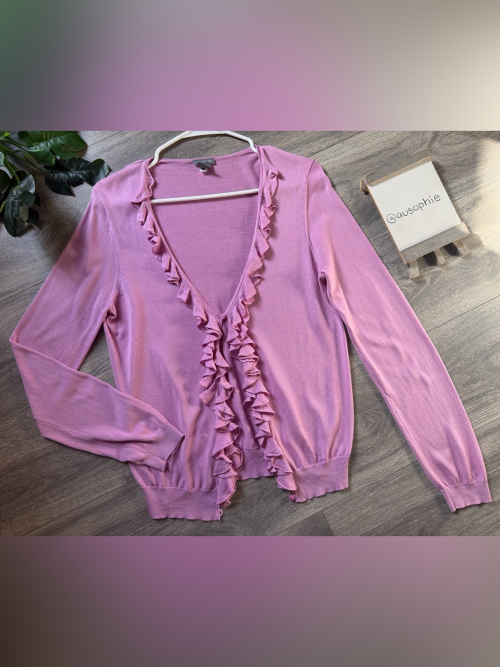 Ann Taylor Silk Blend Waterfall Ruffle Button Front Cardigan Sweater. Size M
